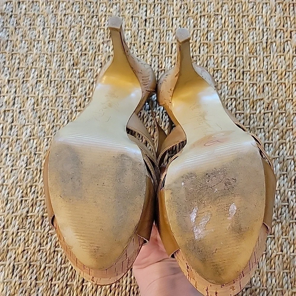 MARC FISHER brown strappy high heels.  Cork heel. Very high. Size is 7.5